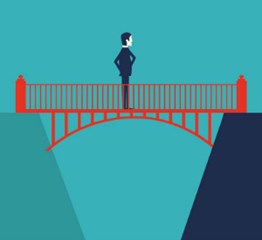 caricatura de alguien de pie en un puente