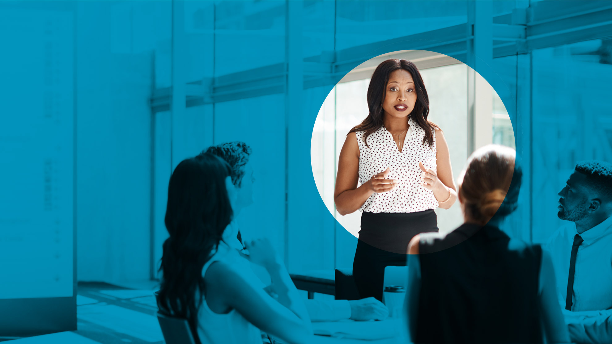 woman leading a office meeting